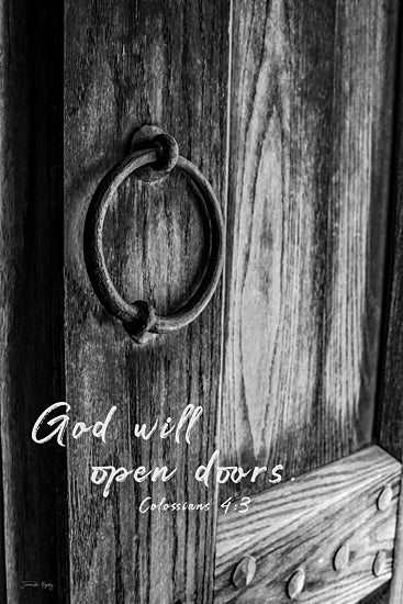 Jennifer Rigsby RIG110 - RIG110 - God Will Open Doors -  12x18 Photography, Religious, God Will Open Doors, Colossians, Bible Verse, Typography, Signs, Textual Art, Door, Door Handle, Black & White from Penny Lane