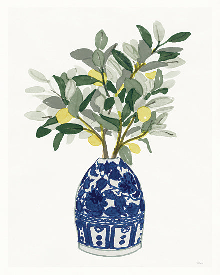 Stellar Design Studio SDS1452 - SDS1452 - Lemon Branch Chinoiserie 2 - 12x16 Kitchen, Lemons, Lemon Branches, Leaves, Vase, Blue & White, Chinoiserie, Pottery from Penny Lane