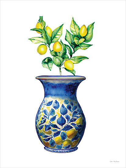 Seven Trees Design ST1085 - ST1085 - Lemon Dreams - 12x16 Kitchen, Lemons, Lemon Branches, Leaves, Vase, Pottery, Blue, Yellow from Penny Lane