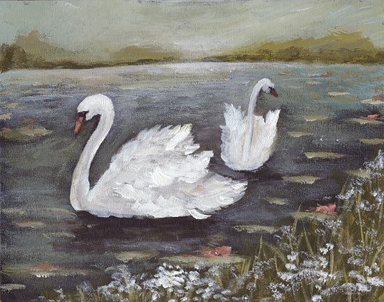 Amanda Hilburn AH219 - AH219 - Gliding Grace - 16x12 white swans on lake, tranquil water scene, wildlife painting, soft brush strokes, serene nature art from Penny Lane