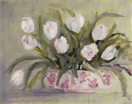 Amanda Hilburn AH236 - AH236 - Chinoiserie Charm - Tulips - 16x12 white tulips arrangement, soft pastel florals, feminine still life painting, serene botanical art from Penny Lane