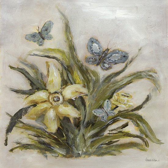 Amanda Hilburn AH240 - AH240 - Butterflies and Daffodils - 12x12 yellow flower, butterflies, whimsical floral, soft neutral background from Penny Lane