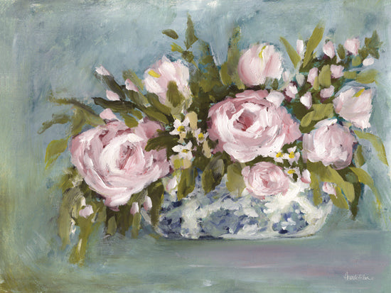 Amanda Hilburn AH242 - AH242 - Springtime Flowers - 16x12 pink roses, floral arrangement, ceramic bowl, impressionist style from Penny Lane