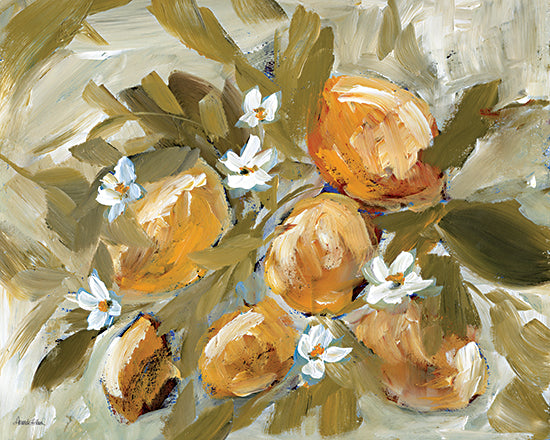 Amanda Hilburn AH282 - AH282 - Lemon Bloom - 16x12 lemons, white flowers, green leaves, citrus still life, brush strokes, kitchen art, fresh fruit theme, botanical painting, farmhouse style from Penny Lane