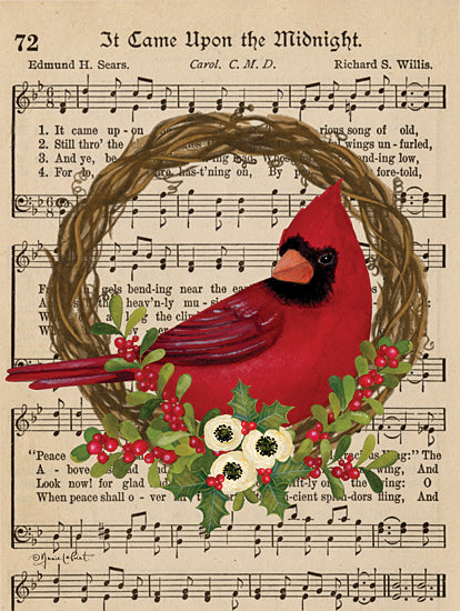 Annie LaPoint ALP2699 - ALP2699 - Cardinal Carols Wreath - 12x16 Christmas, Holidays, Christmas Music, Sheet Music, It Came Upon the Midnight, Typography, Signs, Textual Art, Cardinal, Wreath Grapevine Wreath, Greenery, Flowers, Holly, Berries, Winter from Penny Lane