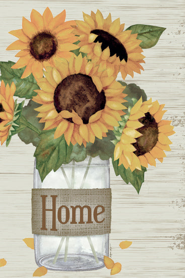 Annie LaPoint ALP2777 - ALP2777 - Bless This Home Sunflower Triptych III - 12x18 sunflowers, mason jar, bouquet, rustic, farmhouse decor, home quote, burlap wrap, green leaves, watercolor painting, still life, summer flowers, country style, vertical wall art from Penny Lane