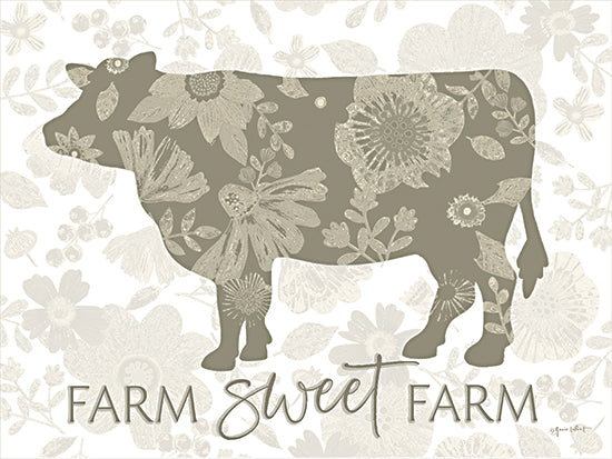 Annie LaPoint ALP2805 - ALP2805 - Home Sweet Home Cow - 16x12 cow silhouette, floral print, botanical pattern, farm sweet farm, farmhouse sign, rustic decor, country style, neutral green tones, folk art, modern farmhouse, typography, whimsical farm from Penny Lane