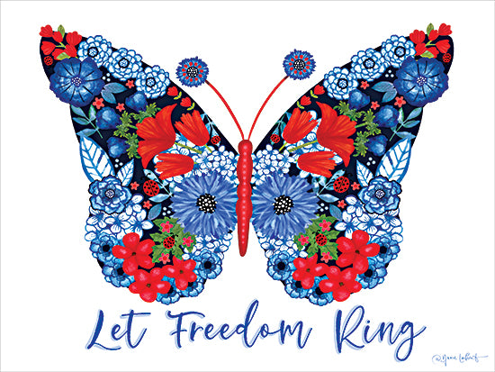 Annie LaPoint ALP2862 - ALP2862 - Let Freedom Ring Butterfly - 16x12 butterfly made of flowers, patriotic colors, Let Freedom Ring, Americana decorative, whimsical floral insect art from Penny Lane