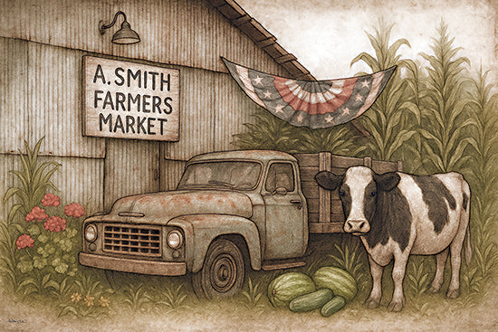 Anthony Smith ANT197 - ANT197 - A. Smith Farmers Market - 18x12 farmers market sign, cow, vegetables, rustic farm from Penny Lane