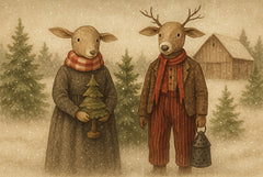 ANT268 - Primitive Deer Couple - 18x12