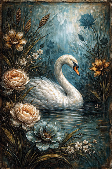 Anthony Smith ANT402 - ANT402 - The Enchanted Lake - 12x18 animals, botanical, landscape, birds, floral, greenery, leaves, lakes, swan, rose, water, foliage, pond, misty, painterly, moody, oil painting, blue from Penny Lane
