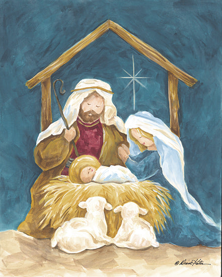 Diane Kater ART1411 - ART1411 - A Child is Born - 12x16 nativity scene, baby Jesus, Mary and Joseph, stable, manger, lambs, star of Bethlehem, religious Christmas art, spiritual symbolism, warm tones, rustic barn setting, sacred family, Christian holiday artwork, peaceful manger scene from Penny Lane