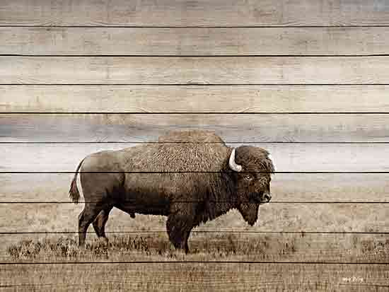 Amber Sterling AS150 - AS150 - Rustic Bison - 16x12 bison on wooden texture, rustic western decor, American buffalo, wilderness scene, vintage countryside, natural wildlife, masculine art, neutral tones, rugged animal, frontier life from Penny Lane