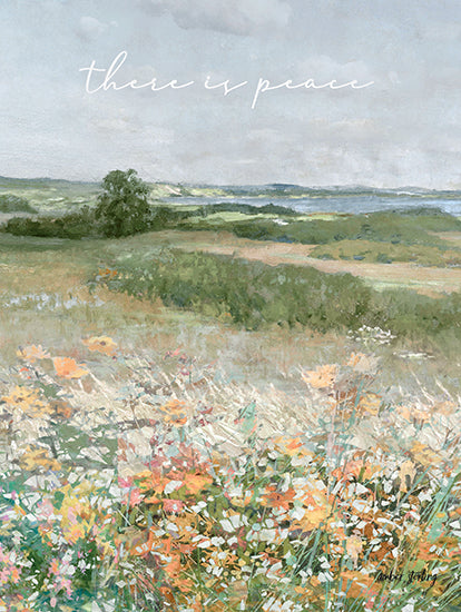Amber Sterling AS444 - AS444 - There is Peace - 12x16 peaceful landscape, floral meadow, rolling hills, soft pastel colors, calming nature scene, wildflowers, nature-inspired decor, inspirational quote, countryside painting, artistic landscape from Penny Lane