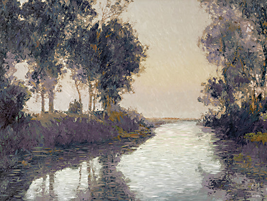 Amber Sterling AS492 - AS492 - Serene Reflections - 16x12 river scene, impressionist brushwork, muted colors, sunset reflection, tranquil landscape, natural light play from Penny Lane