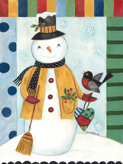 Bernadette Deming BER1535 - BER1535 - Happy Snowman - 12x16 Snowman, bird, winter folk art, broom from Penny Lane