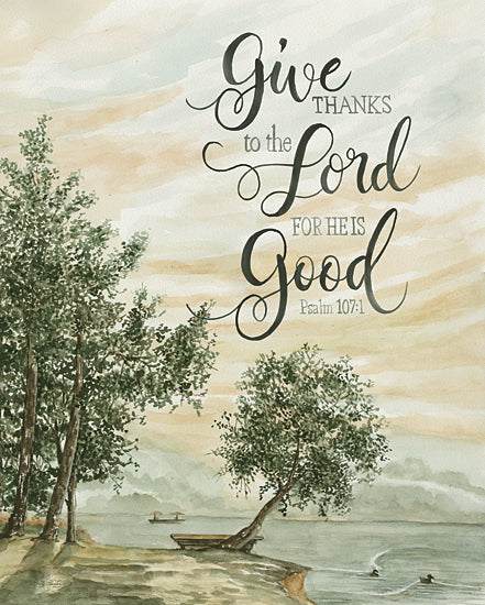 Cindy Jacobs CIN4155 - CIN4155 - Give Thanks - 12x16 Religious, Coastal, Give Thanks to the Lord for He is Good, Psalm, Coast, Trees, Lake, Boats, Clouds from Penny Lane