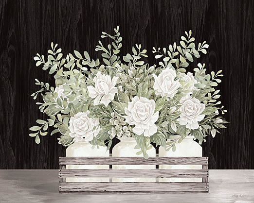 Cindy Jacobs CIN4241 - CIN4241 - Crated Flower Trio - 16x12 Still Life, Flowers, White Flowers, Jars, Greenery, Cottage/Country, Dark Background from Penny Lane