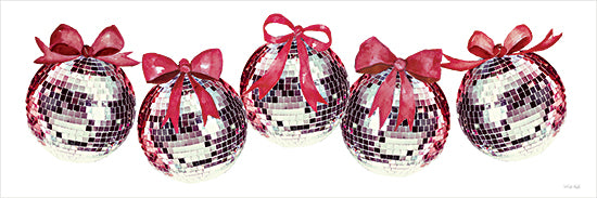 Cindy Jacobs CIN4480 - CIN4480 - Coquette Disco Balls - 36x12 disco ornaments, holiday disco balls, red bows, festive decorations, glitter spheres, watercolor Christmas art, modern holiday design from Penny Lane