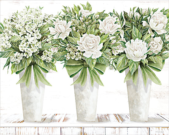 Cindy Jacobs CIN4591 - CIN4591 - Bow-Tied Blooms in Green - 16x12 green floral arrangements, fresh bouquet painting, spring flowers decor, farmhouse floral art, botanical still life, vibrant greenery, floral home decor, nature inspired art, vase flowers, fresh arrangement from Penny Lane