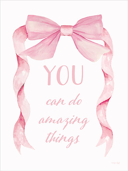 Cindy Jacobs CIN4687 - CIN4687 - Amazing Things - 12x16 pink bow, you can do amazing things, motivational quote, girly art, pastel inspiration, watercolor design, feminine ribbon, decorative wall art from Penny Lane