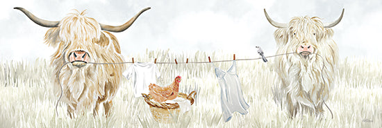 Cat Thurman Designs CTD133 - CTD133 - Drying Time  - 36x12 Highland cows, clothesline, chicken, humorous farm scene from Penny Lane