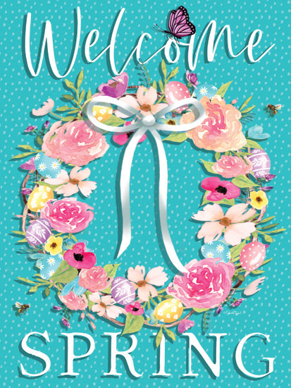 Elizabeth Tyndall ET351 - ET351 - Happy Spring - 12x16 Spring, Welcome Spring, Typography, Signs, Textual Art, Wreath, Flowers, Ribbon, Butterflies from Penny Lane