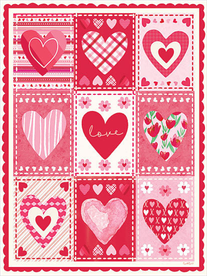 Elizabeth Tyndall ET665 - ET665 - Row of Hearts - 12x16 valentine hearts, love theme, pink red palette, romantic design, patterned hearts, feminine decor, valentine card style, typography love, whimsical hearts, decorative pattern from Penny Lane