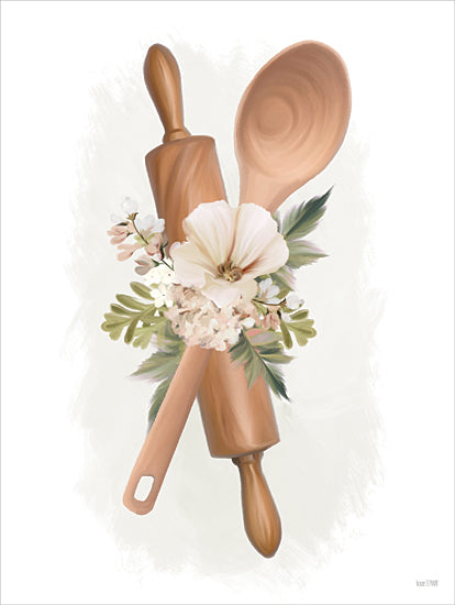 House Fenway FEN1176 - FEN1176 - Kitchen Bouquet II - 12x16 Wooden rolling pin, wooden spoon, floral arrangement, kitchen decor, rustic, cooking, farmhouse style from Penny Lane