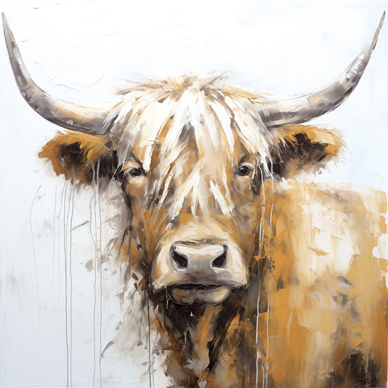 Heidi Kuntz HK261 - HK261 - Winston   - 12x12 horned cow portrait, highland cattle, rustic country art, farmhouse painting, strong strokes from Penny Lane
