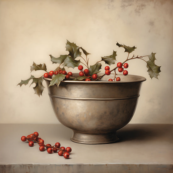 Heidi Kuntz HK346 - HK346 - Holly Bowl   - 12x12 Christmas, Holidays, Still Life, Bowl, Holly, Berries, Shelf from Penny Lane