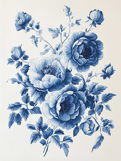 Heidi Kuntz HK527 - HK527 - Blue Porcelain Flowers 1 - 12x16 blue floral pattern, vintage botanical, chinoiserie style, decorative flowers, monochrome blue, floral illustration, elegant from Penny Lane
