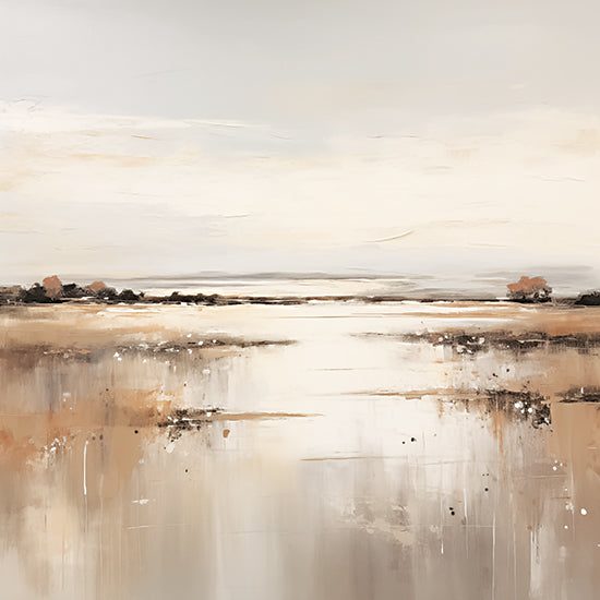 Heidi Kuntz HK641 - HK641 - A Tranquil Shoreline - 12x12 abstract landscape, neutral tones, minimalist horizon, modern farmhouse art, beige and cream palette, soft brush strokes, calm scenery, contemporary decor, muted sky, wide open space, atmospheric painting, serene mood from Penny Lane