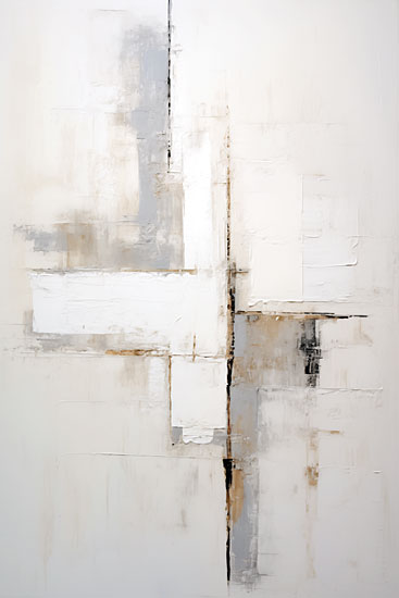 Heidi Kuntz HK670 - HK670 - Centered - 12x18 neutral abstract composition, white textured panels, gray beige blocks, vertical black line, modern minimal art, layered plaster texture, soft geometric shapes, contemporary wall decor, muted palette from Penny Lane