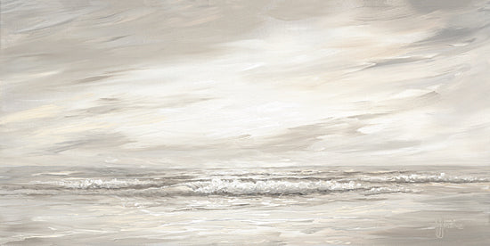 Georgia Janisse JAN357 - JAN357 - Morning Reflection - 18x9 soft coastal seascape, pale ocean waves, misty beach horizon, muted gray blue water, airy sky, gentle surf, neutral shoreline painting, calm beach landscape, coastal abstract brushwork, tranquil sea from Penny Lane