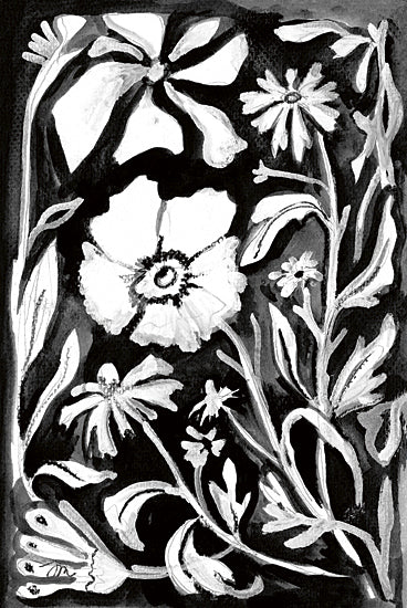 Jessica Mingo JM625 - JM625 - Shadow Blooms I - 12x18 Black and white floral, bold flower sketches, monochrome art, daisy poppy illustration, expressive floral pattern, decorative wall art from Penny Lane