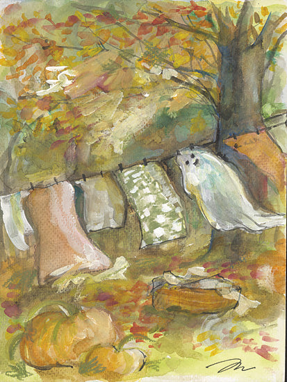 Jessica Mingo JM655 - JM655 - Autumn Airing - 12x16 autumn, fall, clothesline, laundry, pumpkins, colorful, watercolor from Penny Lane