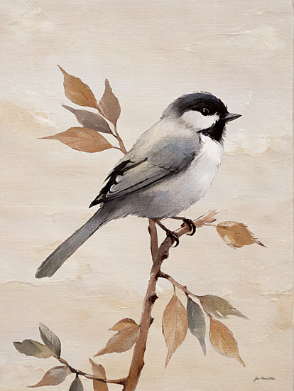 Jo Moulton JO146 - JO146 - Chickadee - 12x16 soft neutral floral still life, pink hydrangeas, blush mauve petals, white ceramic vase, farmhouse table, vintage wall art, shabby chic decor, romantic blooms, muted palette, botanical arrangement, rustic elegance, painterly texture, delicate leaves, cottage style, feminine home decor from Penny Lane