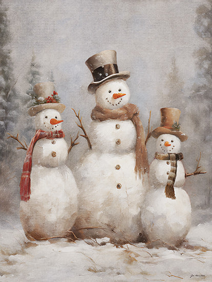 Jo Moulton JO151 - JO151 - Snow Pals - 12x16 Winter, Snowmen, Three Snowman, Snow, Landscape, Trees, Pine Trees, Hat, Scarf from Penny Lane