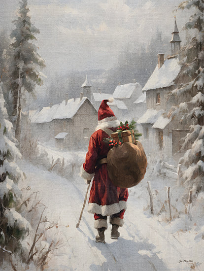 Jo Moulton JO170 - JO170 - On the Eve - 12x16 Christmas, Holidays, Winter, Santa Claus, Sack of Presents, Village, Landscape, Road, Snow, Trees, Church from Penny Lane