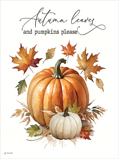 Jo Moulton JO374 - JO374 - Autumn Leaves - 12x16 autumn typography, “Autumn leaves and pumpkins please”, pumpkin illustration, fall leaves, farmhouse word art, seasonal quote, cozy fall decor, white background, watercolor pumpkin, rustic harvest theme, kitchen sign, neutral orange palette, modern farmhouse print, decorative lettering, seasonal wall art from Penny Lane