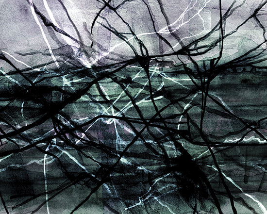 Kamdon Kreations KAM1043 - KAM1043 - Overlapping - 16x12 abstract landscape, stormy sea, ocean waves, coastal mood, layered watercolor wash, dark linework, expressive marks, moody horizon, contemporary seascape, teal green tones, atmospheric nature scene, painterly texture, dramatic abstract water from Penny Lane