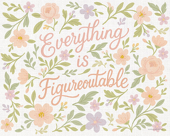 Kamdon Kreations KAM1101 - KAM1101 - Everything is Figureoutable - 16x12 Everything is Figureoutable quote, inspirational typography, pink hand lettering, floral border, pastel flowers and greenery, feminine motivational sign, spring decor, word art, cottagecore, cheerful from Penny Lane