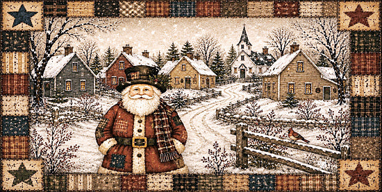 Keith Bowman KB160 - KB160 - The Village Hobo - 18x9 holidays & seasonal, landscape, animals, backgrounds & patterns, patriotic & americana, christmas, winter, country, birds, americana, flags & stars, santa, village, snow, cardinal, church, quilt, folk art, vintage, mixed media, multicolor from Penny Lane