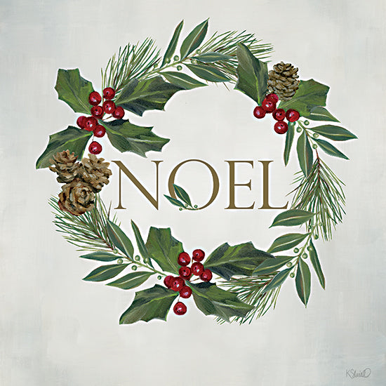 Kate Sherrill KS313 - KS313 - Vintage Noel Wreath - 12x12 stacked gift boxes presents red ribbon bow holiday Christmas wrapping festive celebration from Penny Lane
