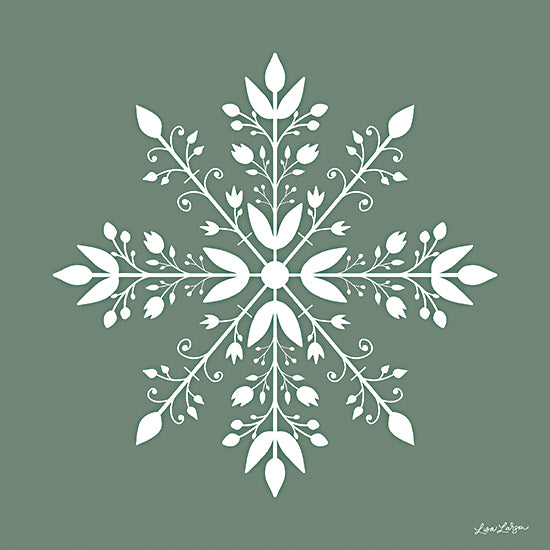 Lisa Larson LAR707 - LAR707 - Floral Snowflakes I - 12x12 botanical, holidays & seasonal, backgrounds & patterns, symbols & icons, floral, greenery, leaves, winter, christmas, snowflake, ornament, winter foliage, decorative, whimsical, vector art, green from Penny Lane