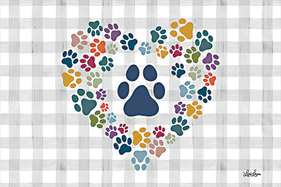 Lisa Larson LAR753 - LAR753 - Paw of Hearts - 18x12 animals, backgrounds & patterns, symbols & icons, pets, paw prints, heart, plaid, checkered, love, whimsical, decorative, digital illustration, multicolor from Penny Lane