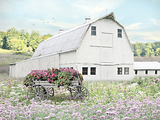 Lori Deiter LD3503 - LD3503 - Late Summer Day - 16x12 Photography, Farm, Barn, White Barn, Wildflowers, Wagon, Pink Flowers, Trees, Summer from Penny Lane