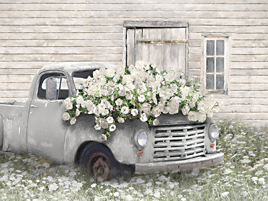 Lori Deiter LD3785 - LD3785 - Rustic Hood Ornament - 16x12 white truck flowers, farmhouse, spring meadow from Penny Lane