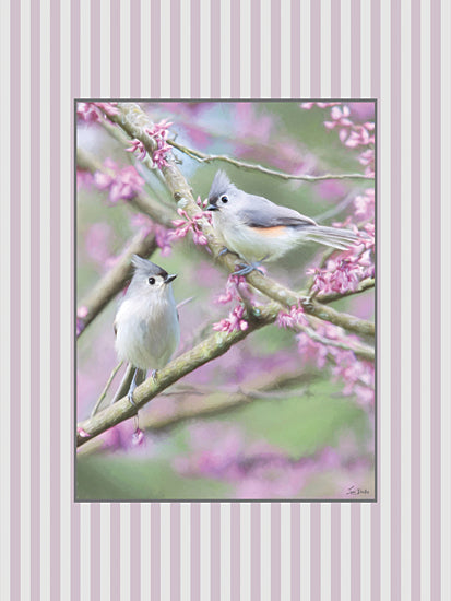 Lori Deiter LD4012 - LD4012 - Blooms and Birds Set III - 12x16 tufted titmouse, spring branches, lavender flowers, two birds, pair of songbirds, nature painting, peaceful garden, wildlife art, soft pastel tones from Penny Lane